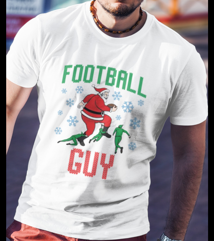 FOOTBALL GUY Santa Running With Football And Snowflakes T-Shirt