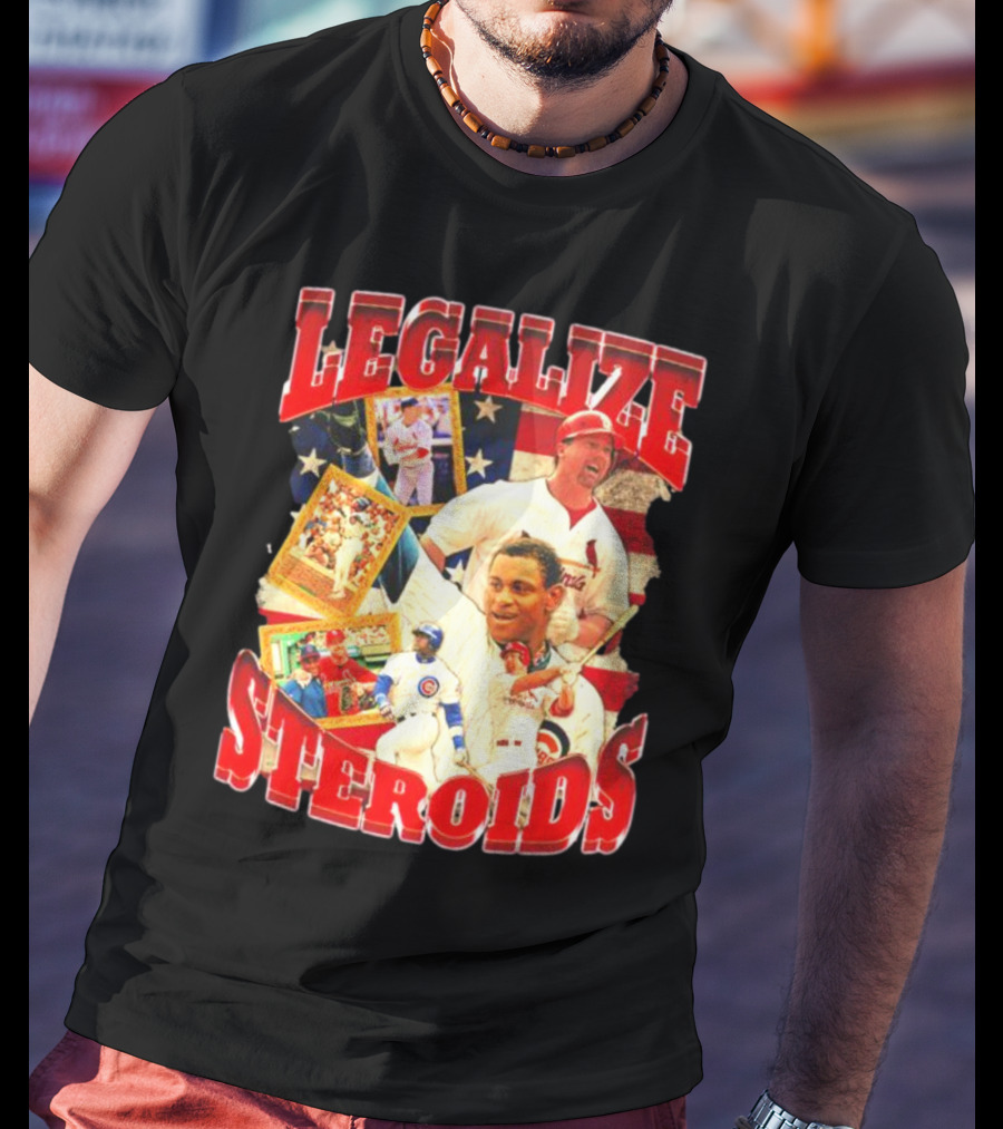 Legalize Steroids Baseball Iconography Retro USA Flag T-Shirt