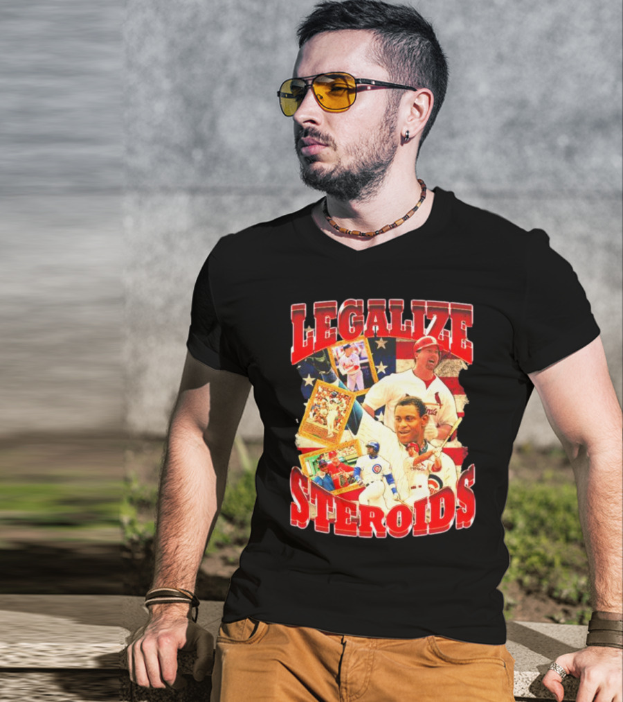 Legalize Steroids Baseball Iconography Retro USA Flag T-Shirt