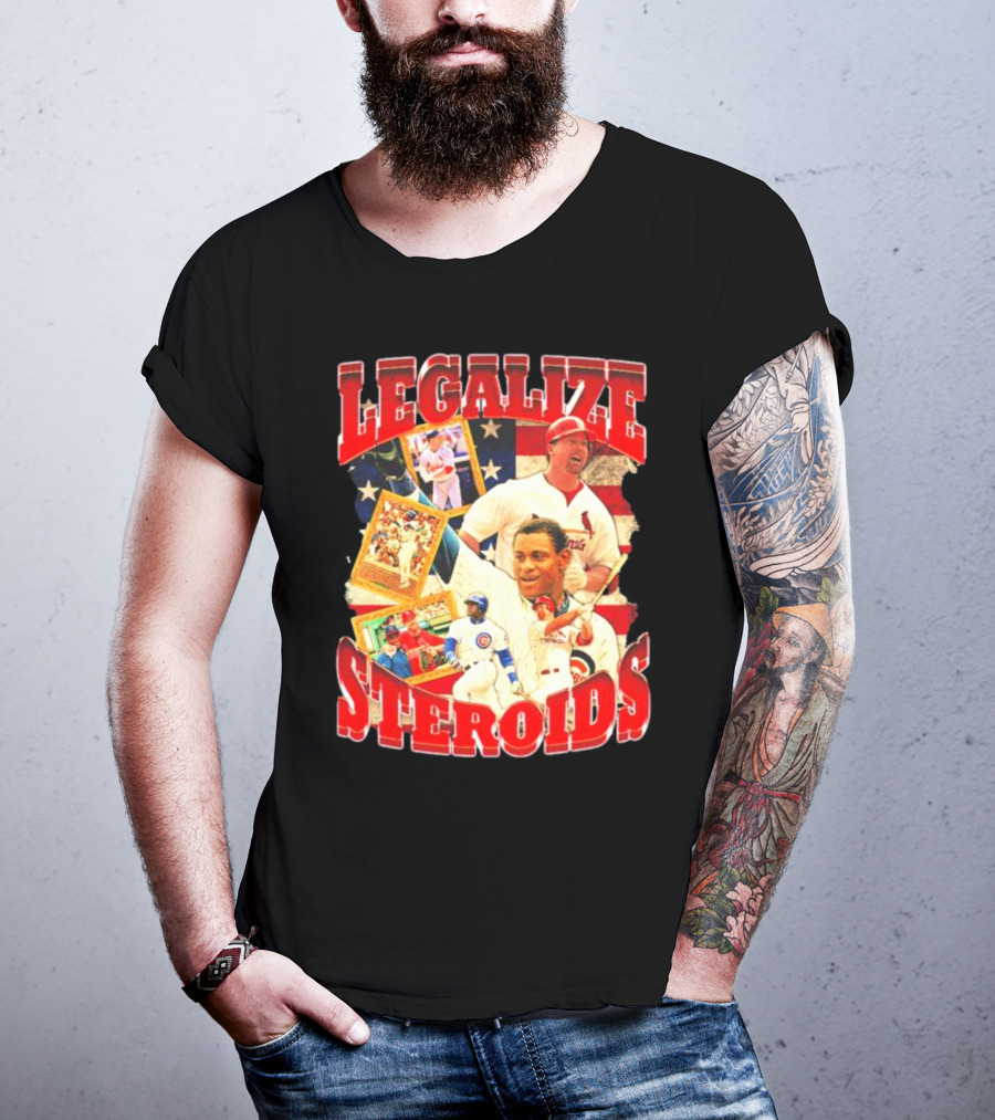 Legalize Steroids Baseball Iconography Retro USA Flag T-Shirt