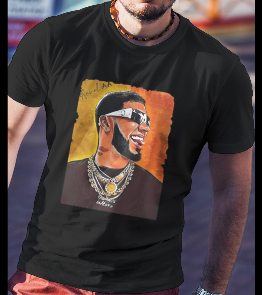 Anuel AA Vibrant Portrait With Signature And Chains T-Shirt