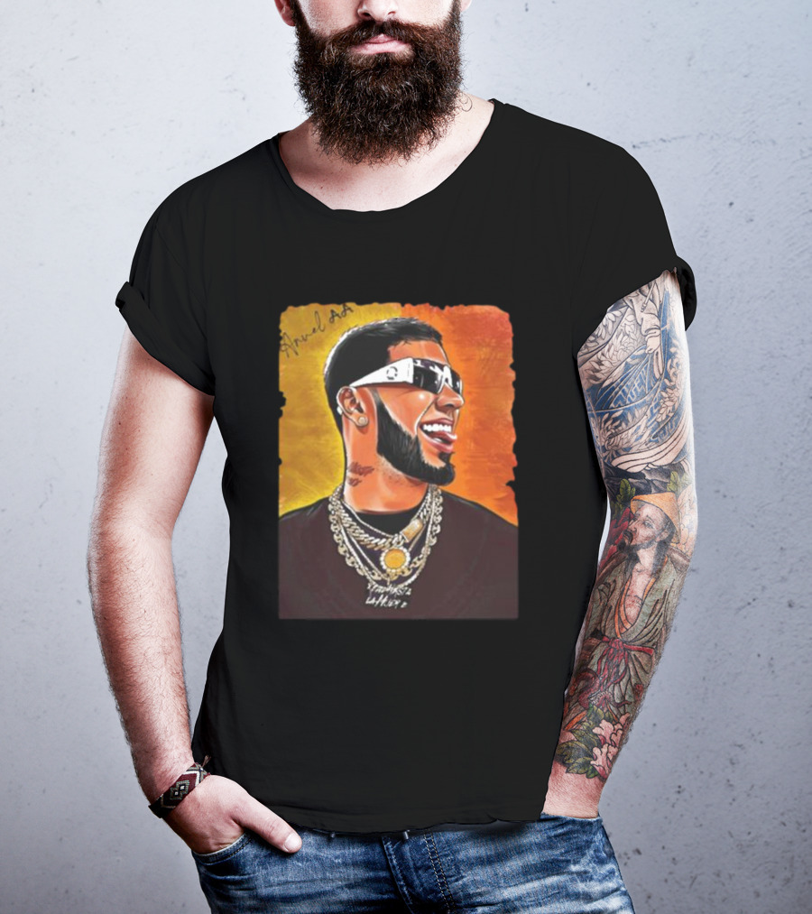 Anuel AA Vibrant Portrait With Signature And Chains T-Shirt