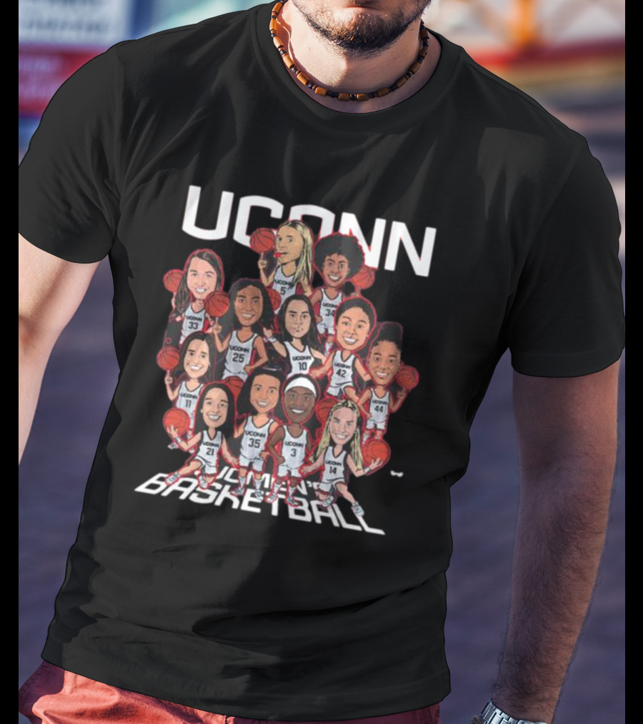UConn Women's Basketball Team Illustrated Players With Basketballs T-Shirt