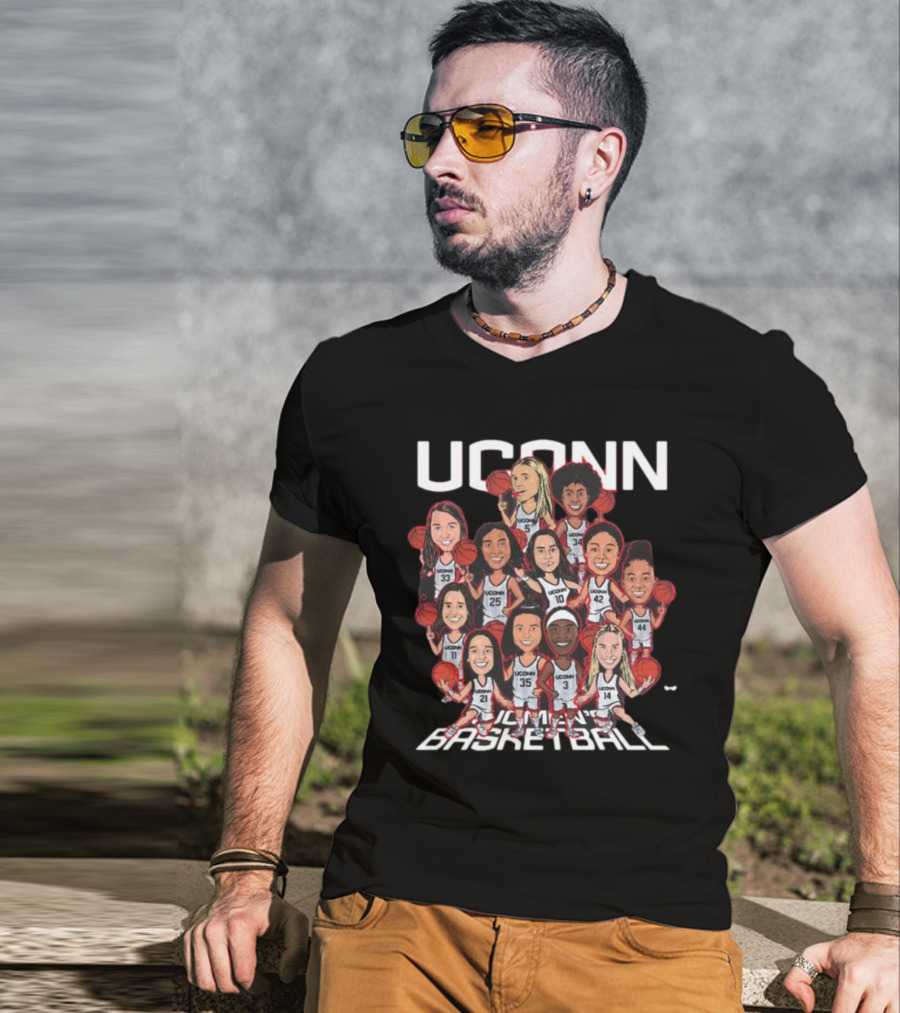 UConn Women's Basketball Team Illustrated Players With Basketballs T-Shirt