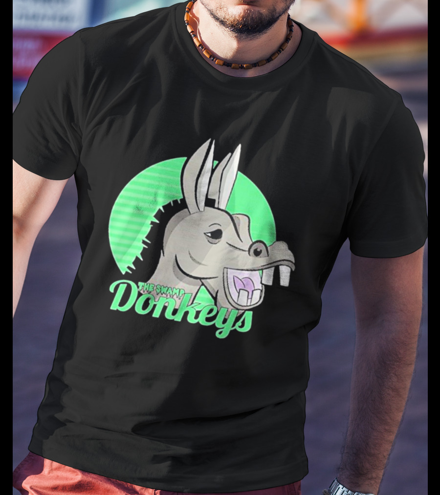The Swamp Donkeys Green Logo Icon With Donkey Face T-Shirt
