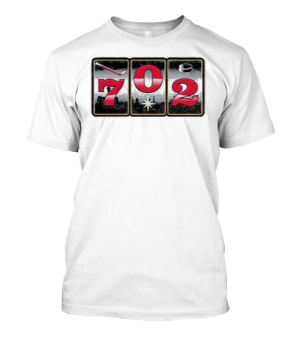 702 Slots Hockey Stick Puck Vegas Skyline T-Shirt