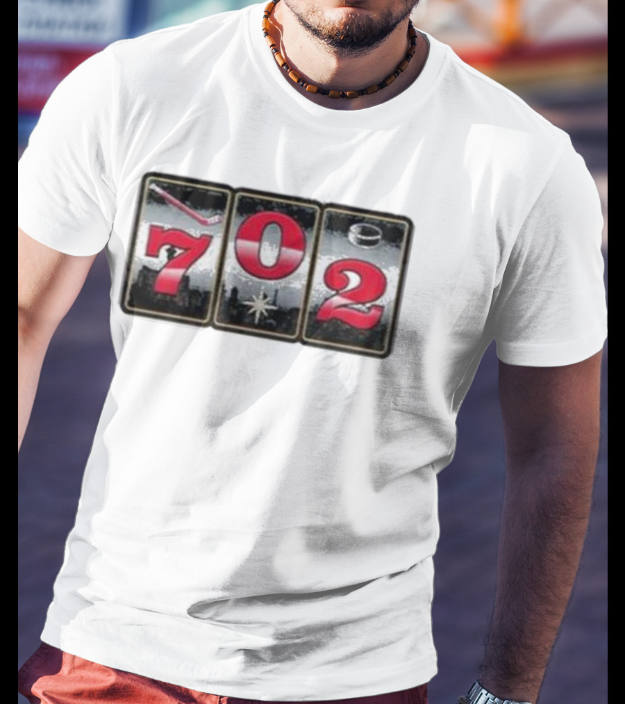 702 Slots Hockey Stick Puck Vegas Skyline T-Shirt