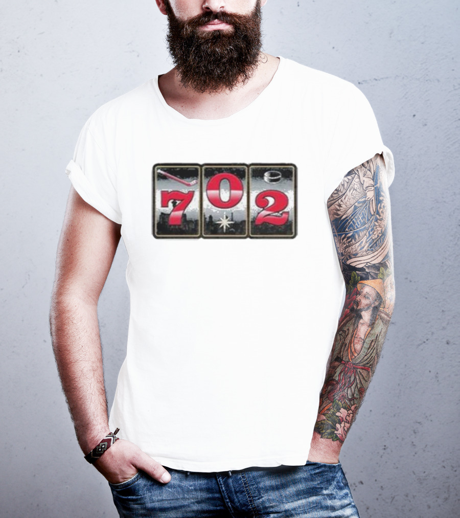 702 Slots Hockey Stick Puck Vegas Skyline T-Shirt