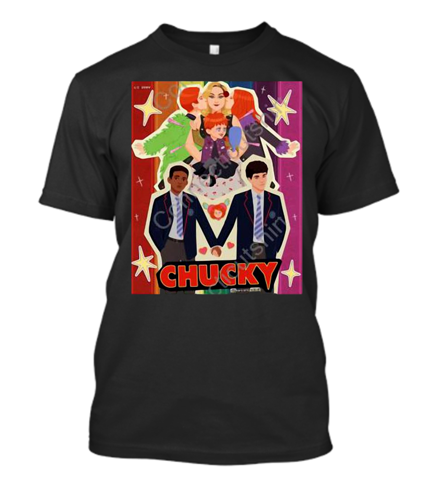 Chucky Pride Rainbow Characters Holding Hands Nbcu T-Shirt