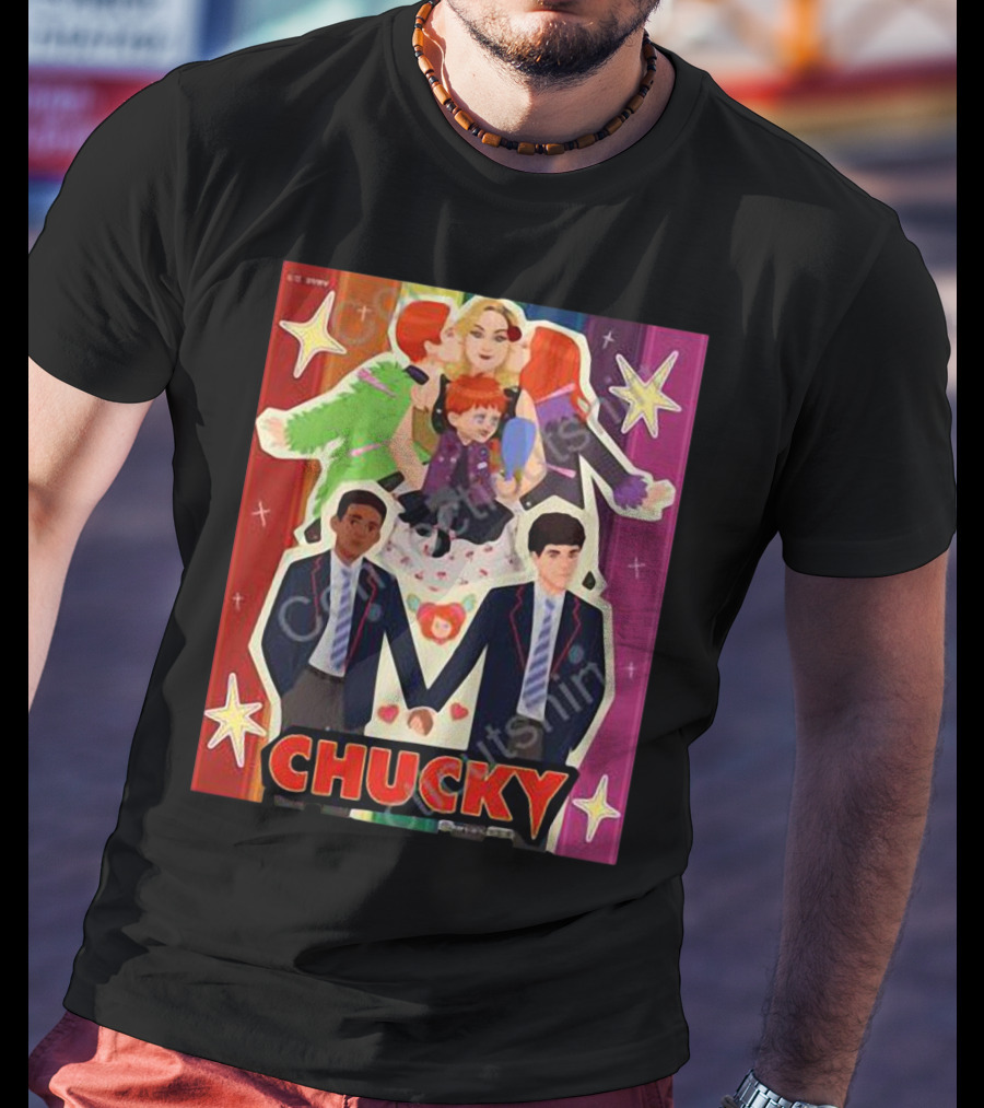 Chucky Pride Rainbow Characters Holding Hands Nbcu T-Shirt