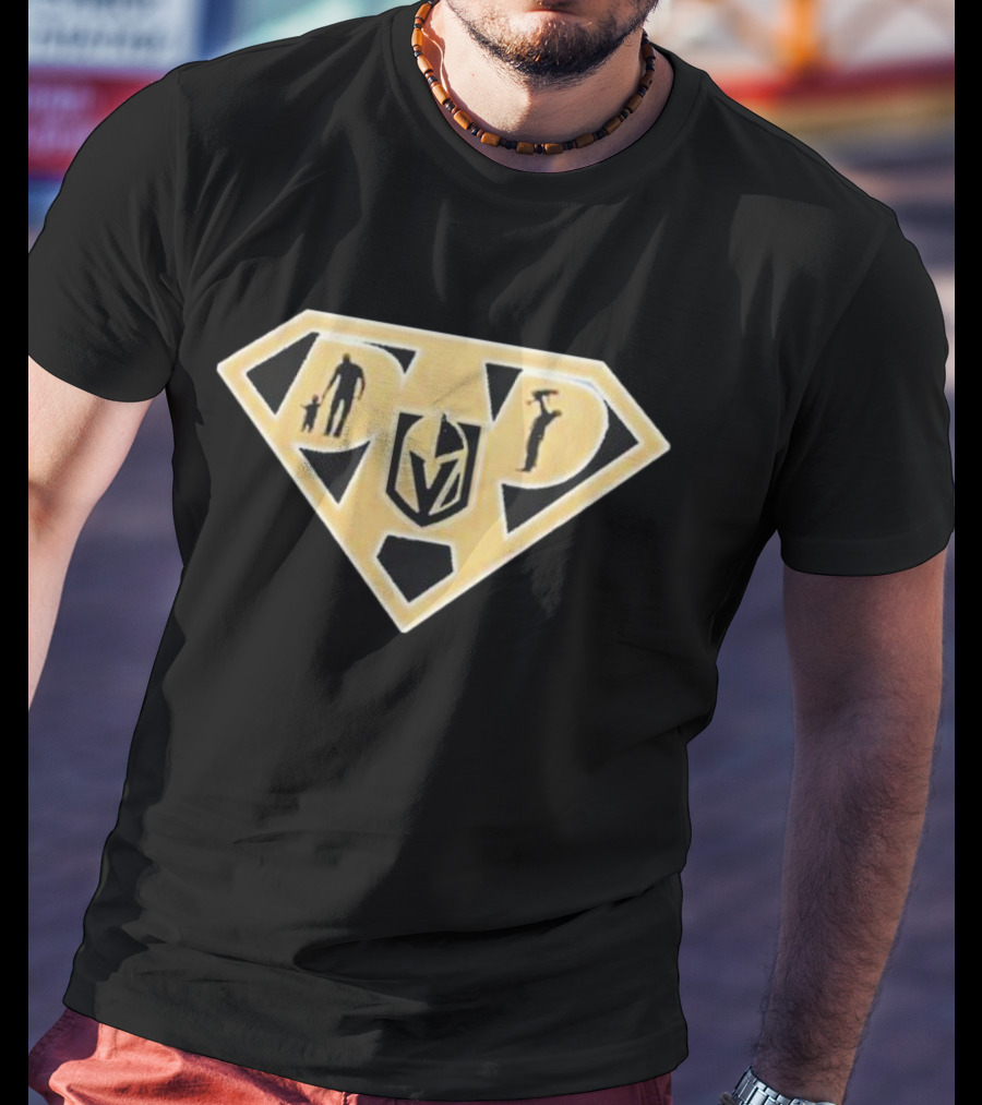 Vegas Golden Knights Super Dad Hero Shield T-Shirt