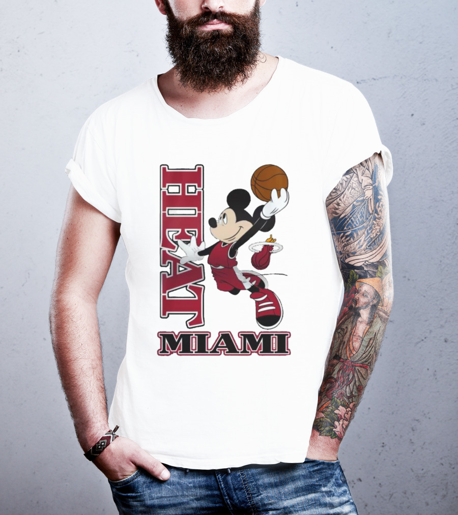Mickey Mouse Miami Heat NBA Basketball Jumping Dunk T-Shirt