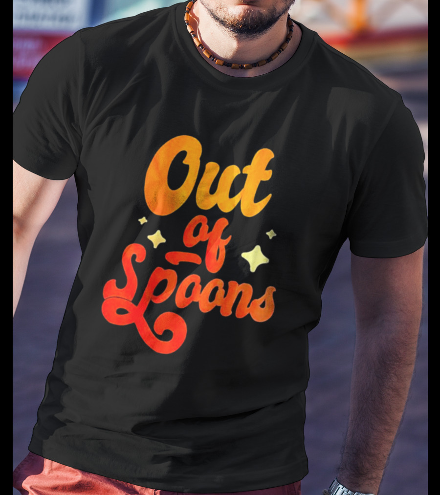 Out Of Spoons Stars Retro Orange Text T-Shirt