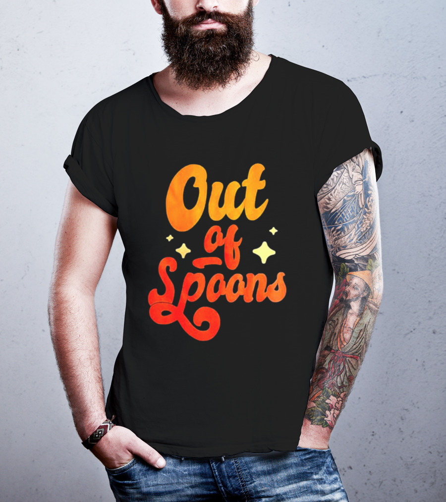 Out Of Spoons Stars Retro Orange Text T-Shirt