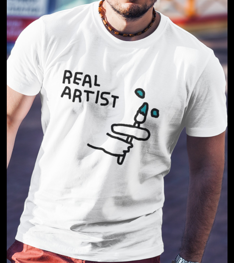 REAL ARTIST Paint Brush Hand Drawing Blue Paint Drops T-Shirt