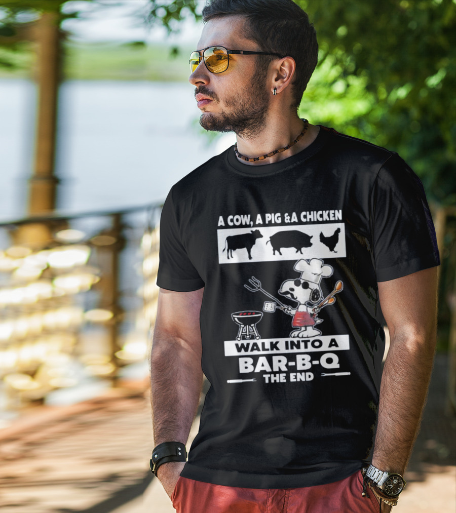 Snoopy Chef Walk Into A Bar B Q The End Cow Pig Chicken T-Shirt