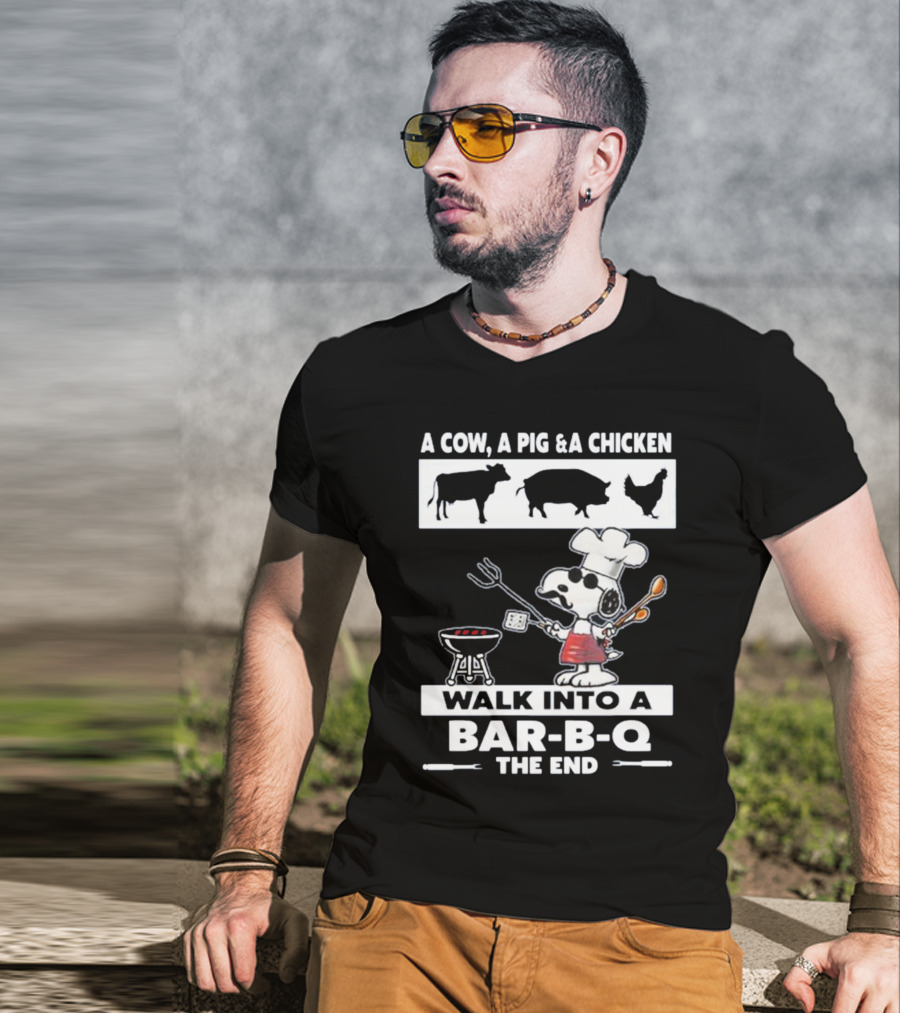 Snoopy Chef Walk Into A Bar B Q The End Cow Pig Chicken T-Shirt