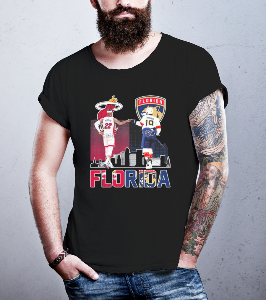 Jimmy Butler Tkachuk Florida Skyline Miami Heat Panthers Signatures T-Shirt