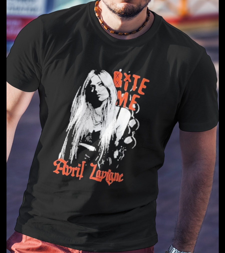 Avril Lavigne Bite Me Black And White Grunge T-Shirt