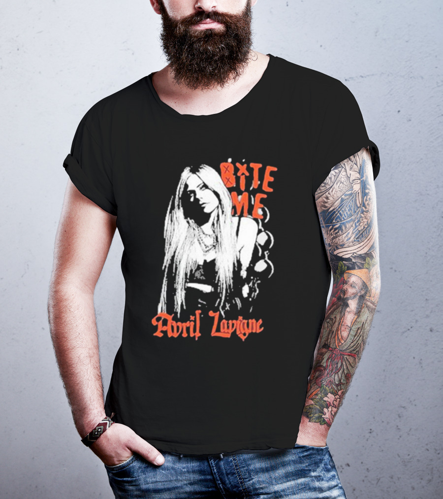 Avril Lavigne Bite Me Black And White Grunge T-Shirt