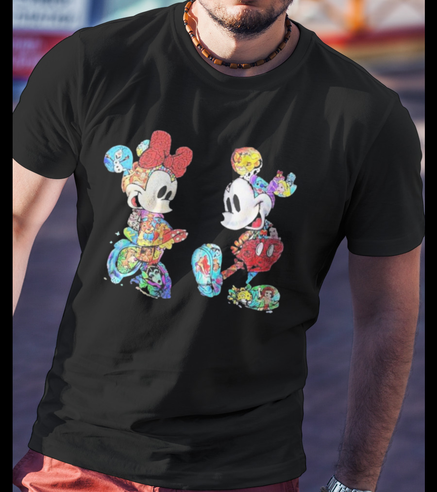 Couple Mickey Minnie Disney Characters Collage T-Shirt