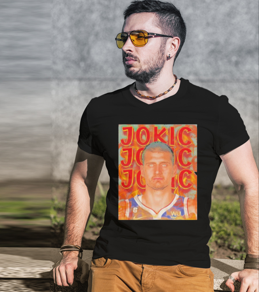 Jokic Fire Flames Photo Basketball T-Shirt