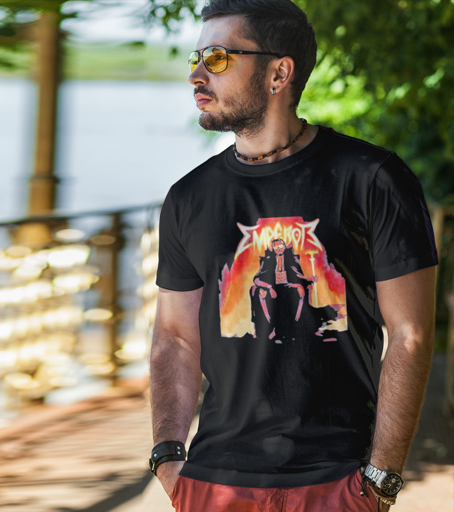 Don Temp Emperor Throne With Gothic Style Flames And Cape T-Shirt