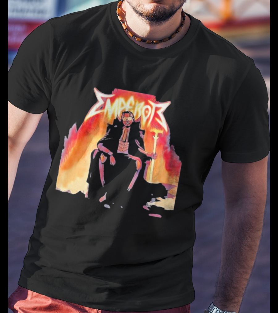 Don Temp Emperor Throne With Gothic Style Flames And Cape T-Shirt