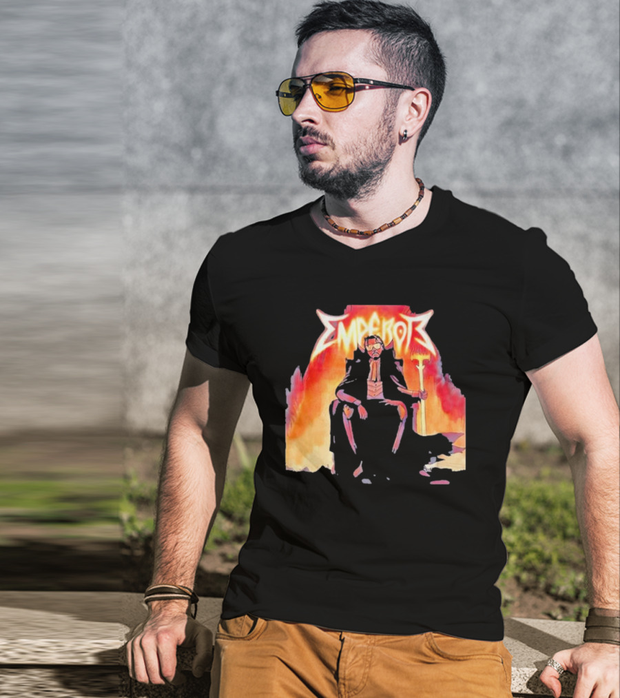 Don Temp Emperor Throne With Gothic Style Flames And Cape T-Shirt