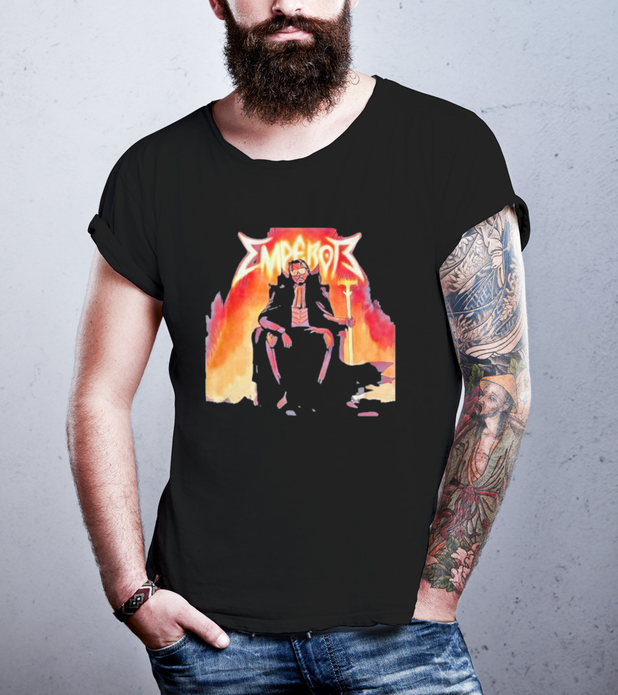 Don Temp Emperor Throne With Gothic Style Flames And Cape T-Shirt