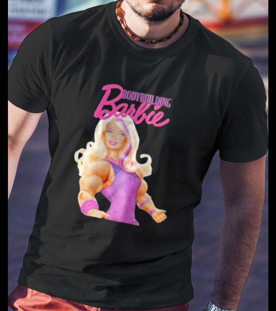 Bodybuilding Barbie Doll Strong Female Icon In Pink T-Shirt