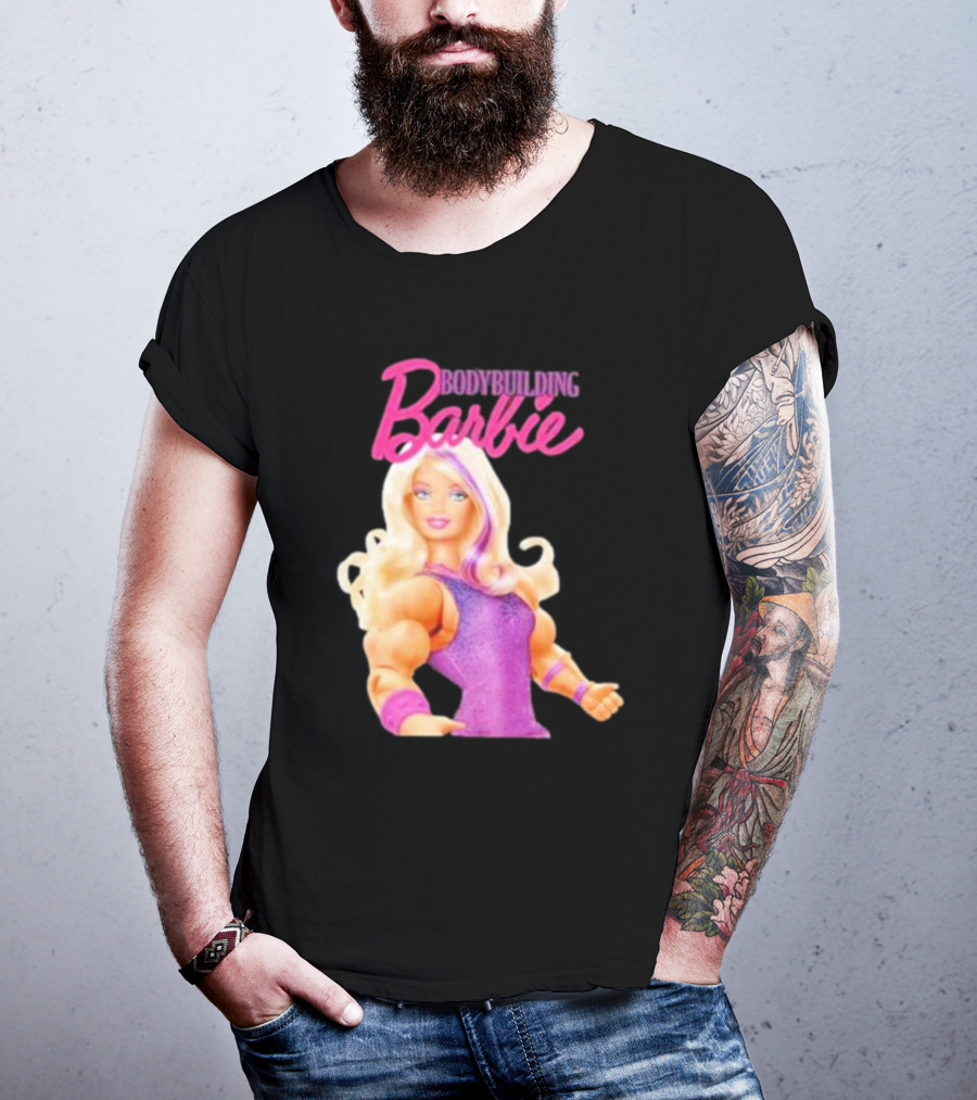 Bodybuilding Barbie Doll Strong Female Icon In Pink T-Shirt
