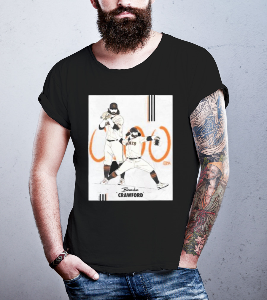Brandon Crawford Giants Baseball Illustration With 1000 Celebratory T-Shirt