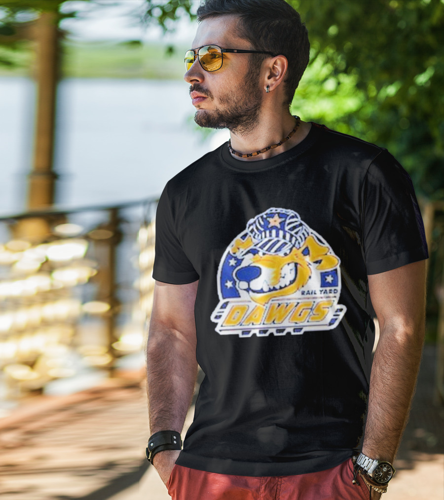 Roanoke Rail Yard Dawgs Logo With Dog In Striped Hat T-Shirt