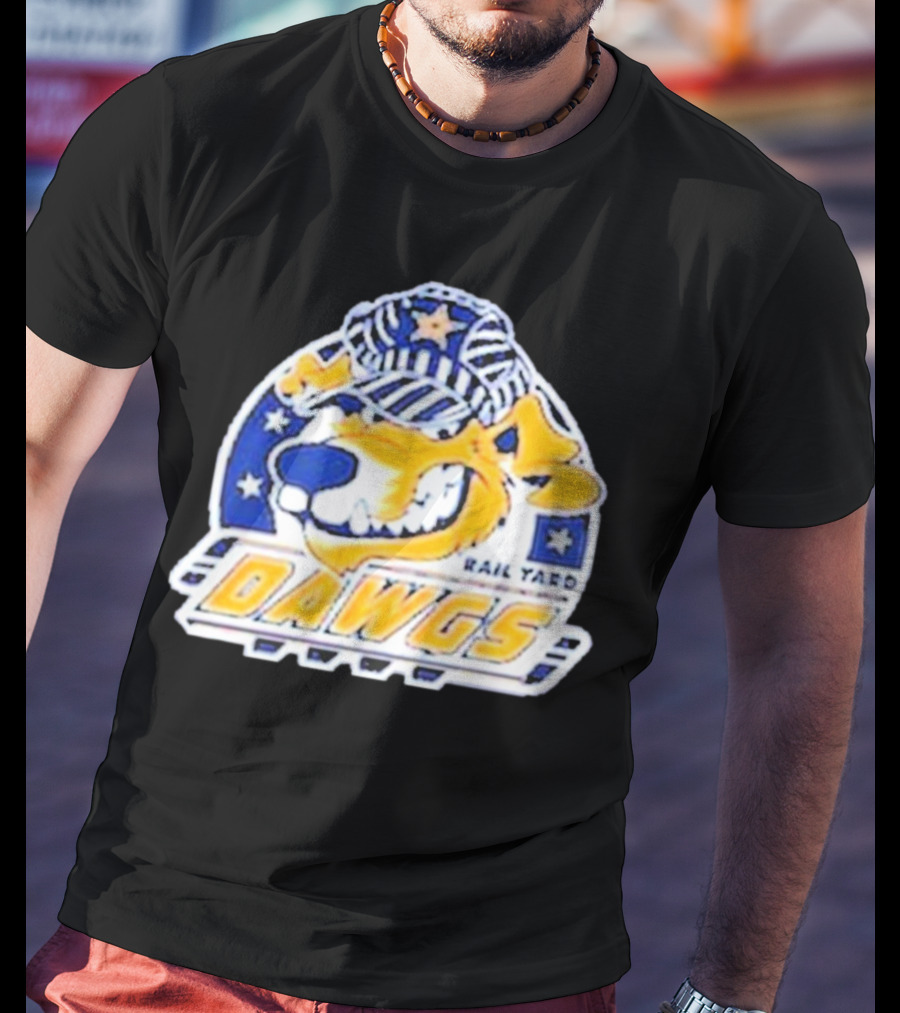 Roanoke Rail Yard Dawgs Logo With Dog In Striped Hat T-Shirt