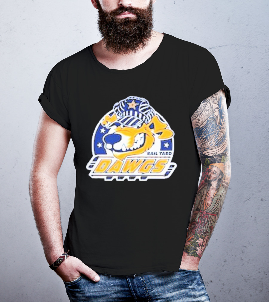 Roanoke Rail Yard Dawgs Logo With Dog In Striped Hat T-Shirt