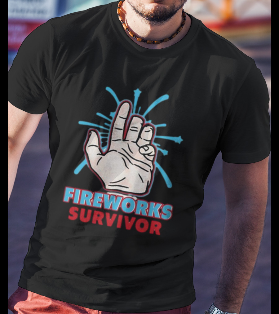 Fireworks Survivor Hand Gesture Humor Shirt Shitheadsteve T-Shirt