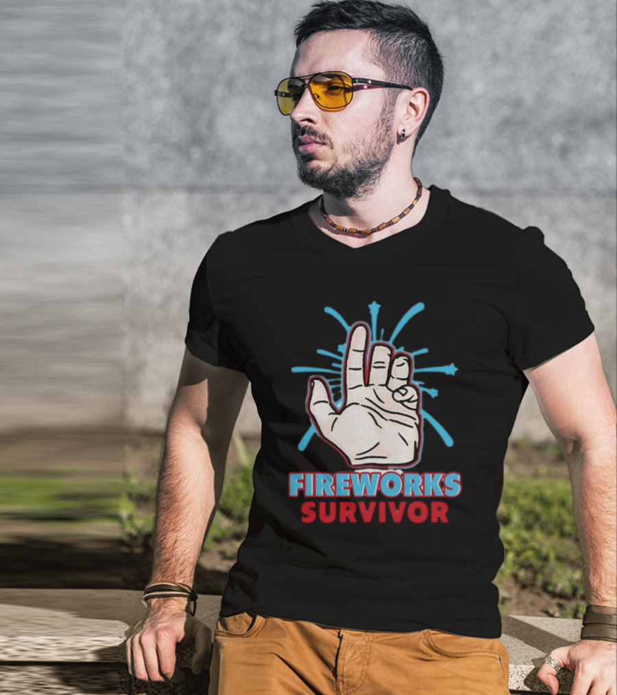 Fireworks Survivor Hand Gesture Humor Shirt Shitheadsteve T-Shirt