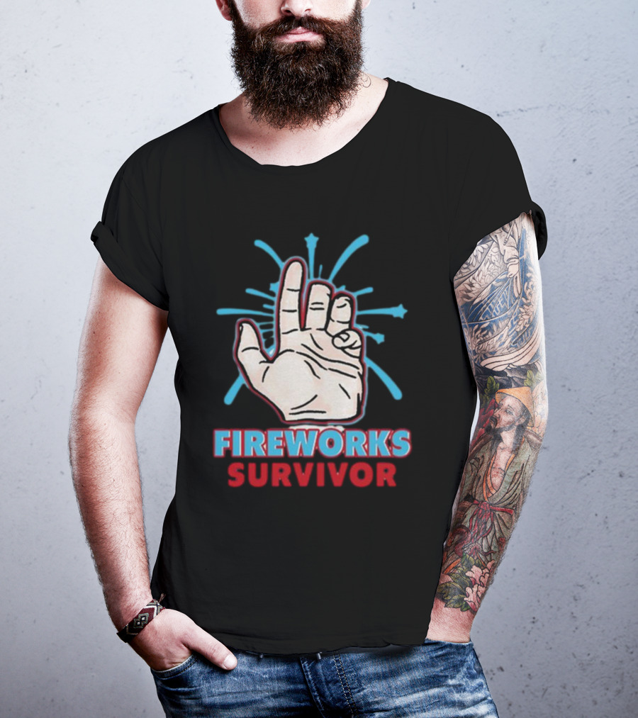 Fireworks Survivor Hand Gesture Humor Shirt Shitheadsteve T-Shirt