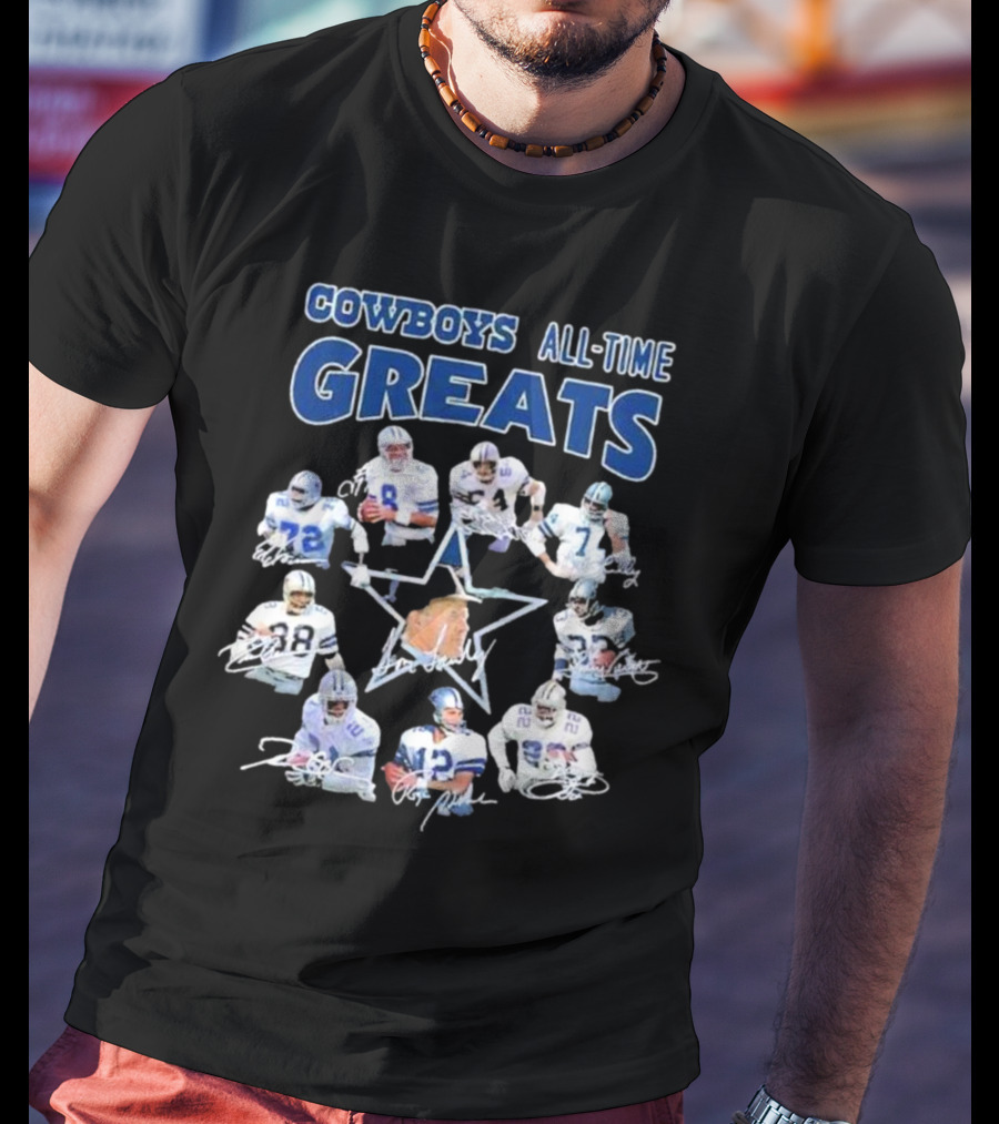 Cowboys All-Time Greats Players History Signatures T-Shirt
