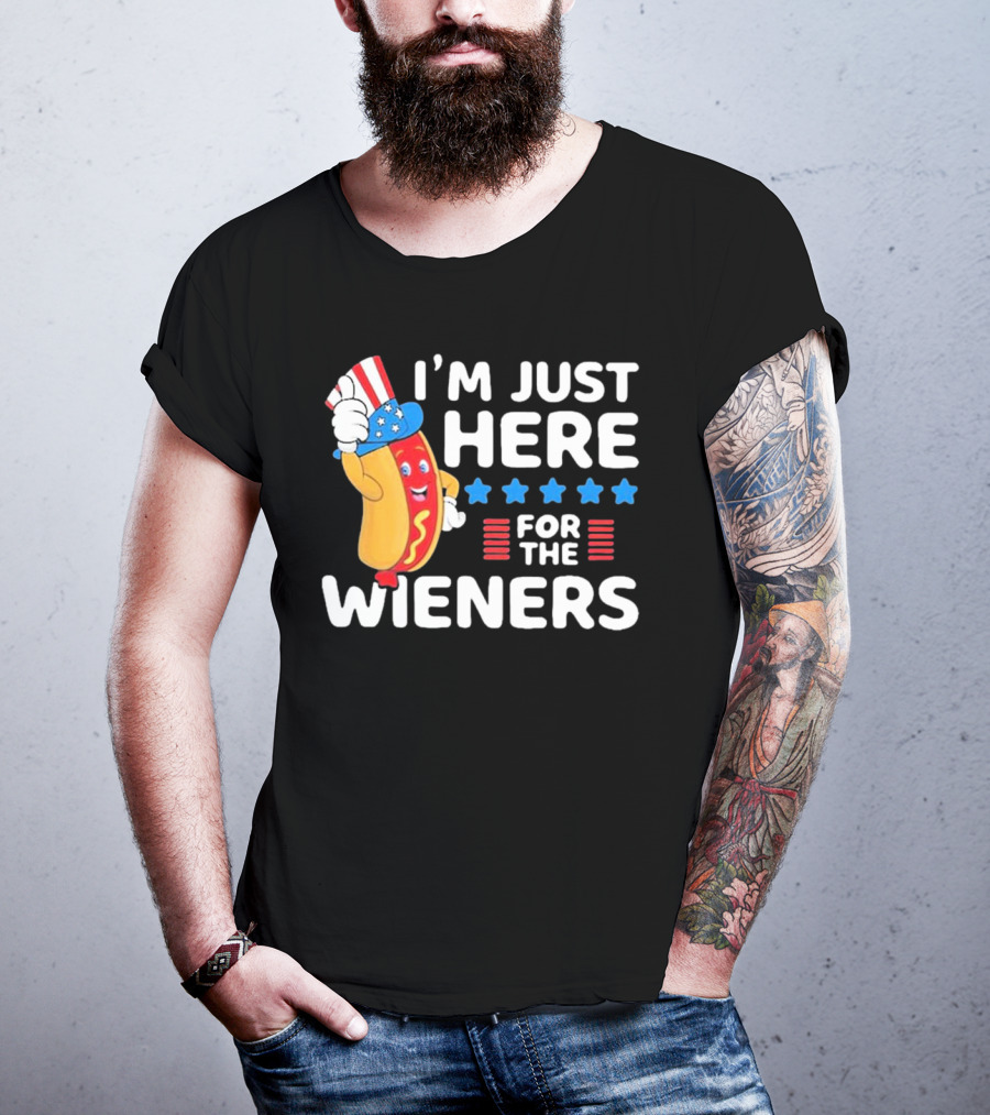 I'm Just Here For The Wieners Patriotic Hot Dog Uncle Sam Hat T-Shirt