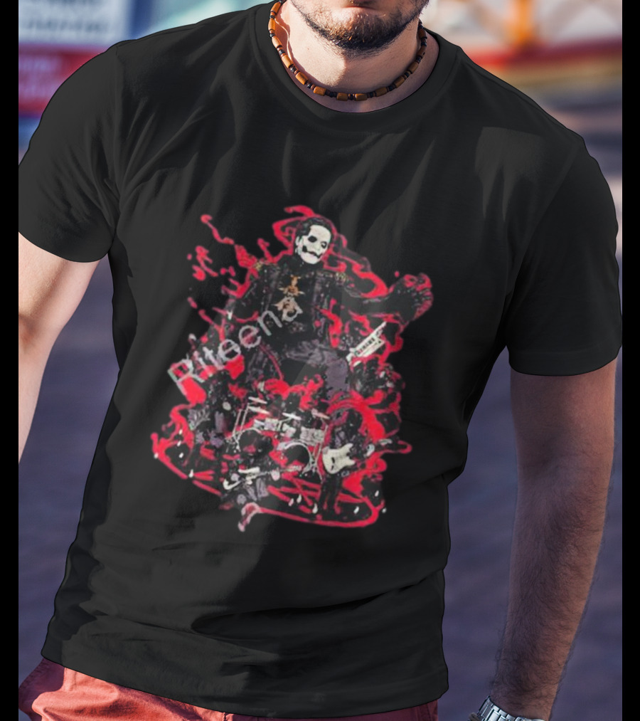 Yukke Illustrator Ghost Band Members With Instruments And Red Elements T-Shirt