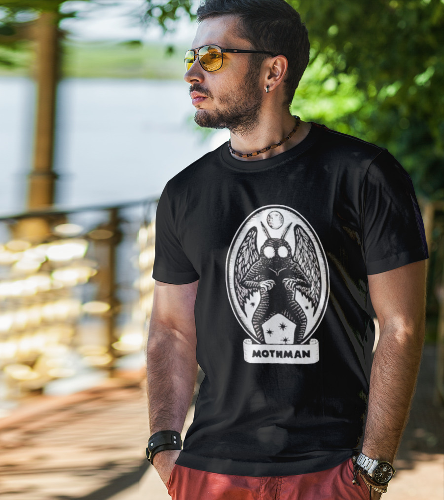 Mothman Oval Frame With Stars And Moon T-Shirt