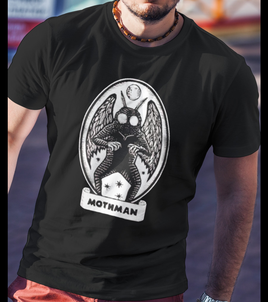 Mothman Oval Frame With Stars And Moon T-Shirt