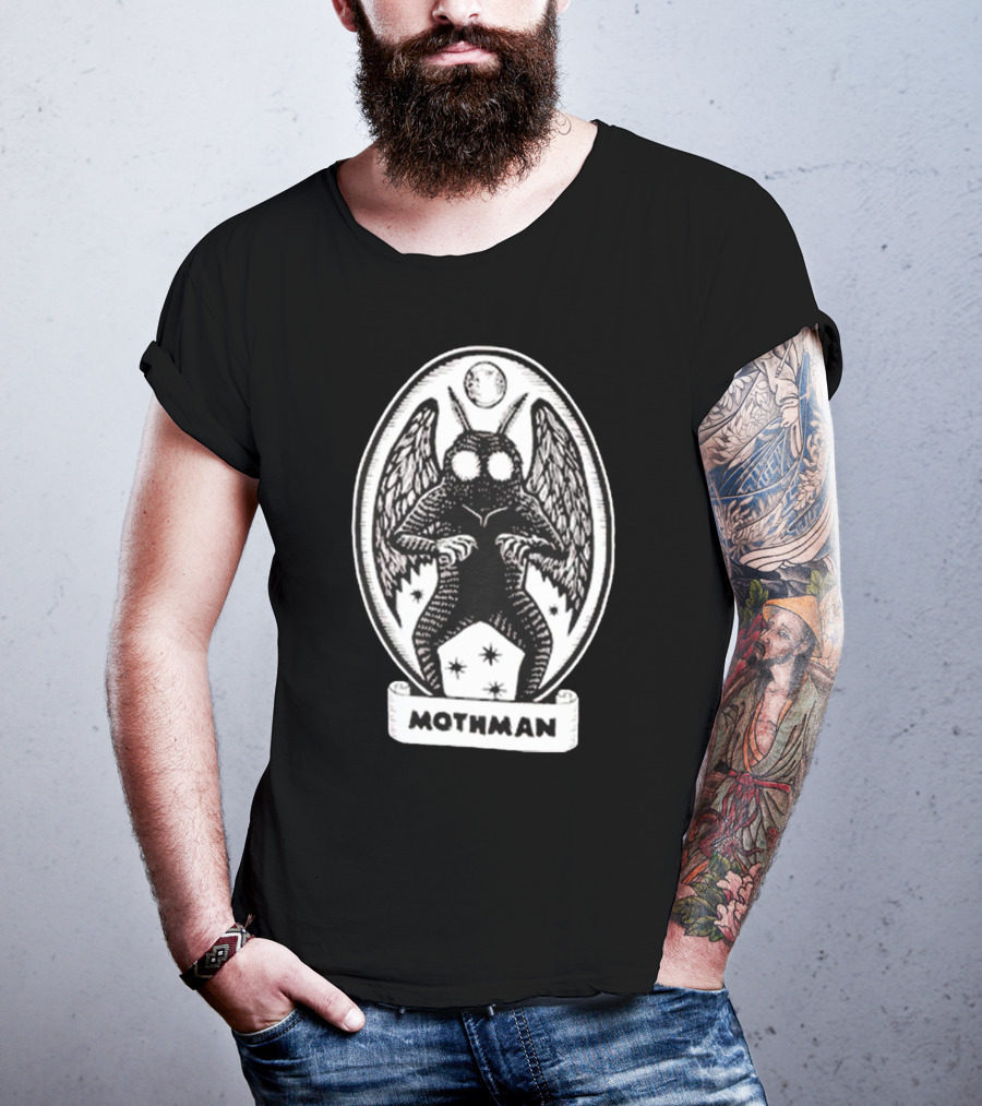 Mothman Oval Frame With Stars And Moon T-Shirt