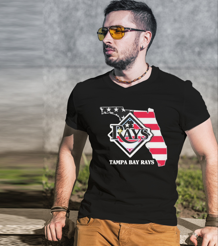 Tampa Bay Rays Florida American Flag Map T-Shirt