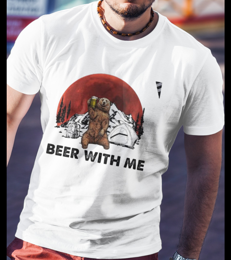 Beer With Me Bear Camping Moon Scene T-Shirt