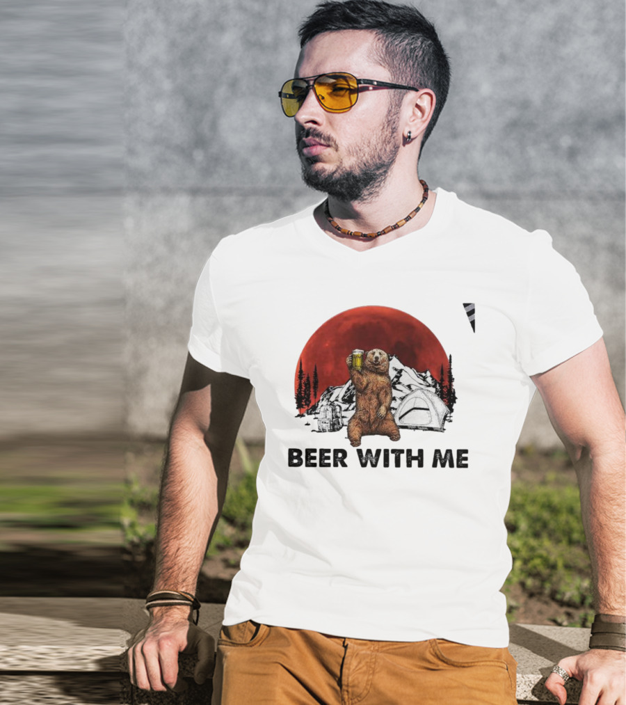 Beer With Me Bear Camping Moon Scene T-Shirt