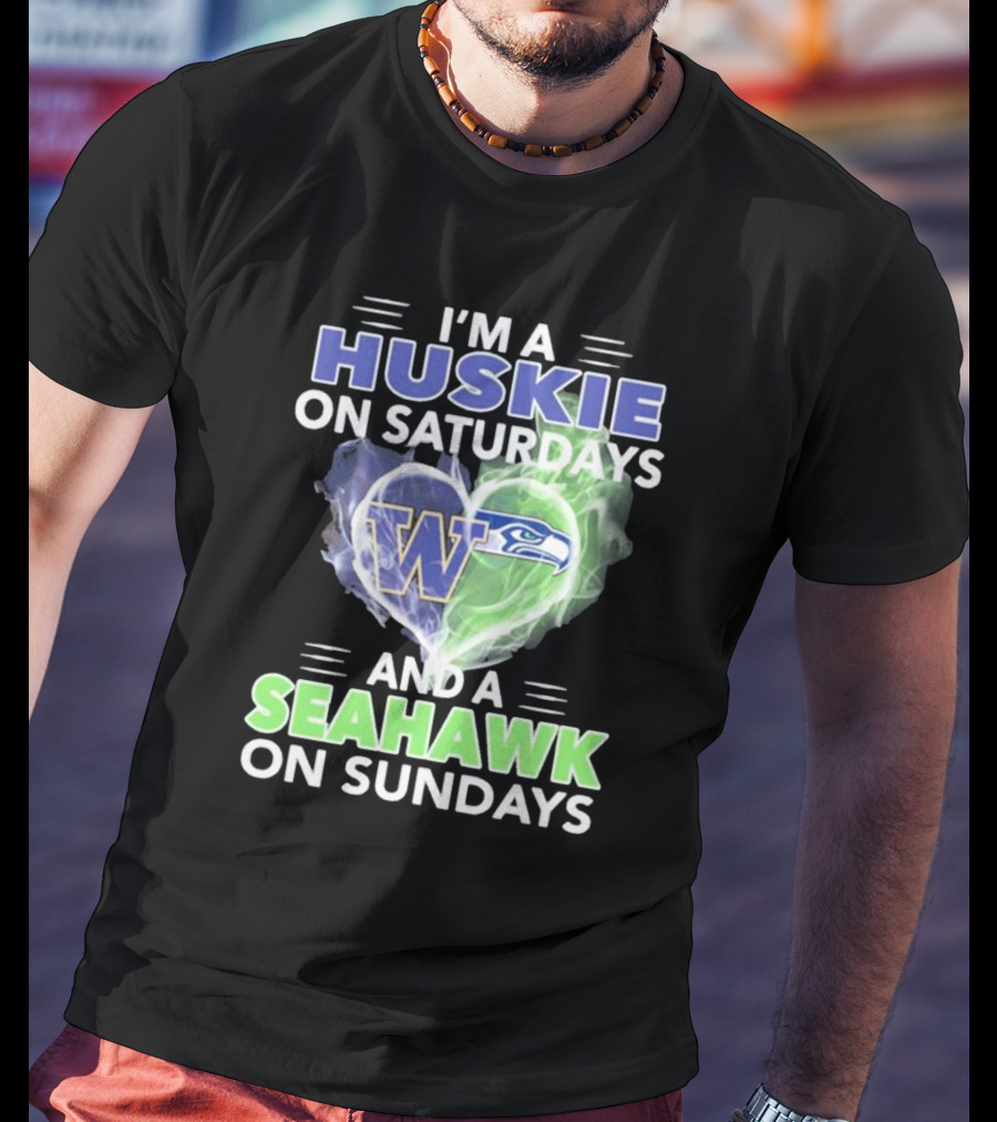 I’m A Huskie On Saturdays And A Seahawk On Sundays UW W Logo Seattle T-Shirt
