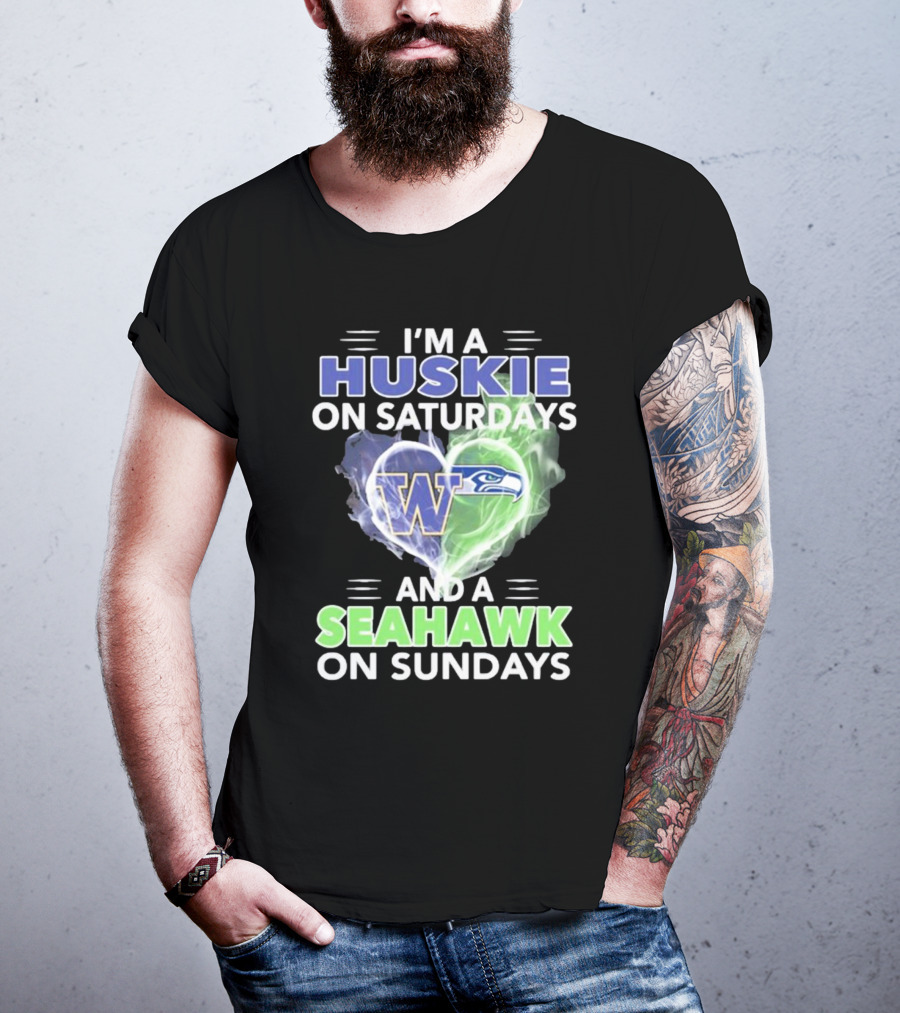 I’m A Huskie On Saturdays And A Seahawk On Sundays UW W Logo Seattle T-Shirt